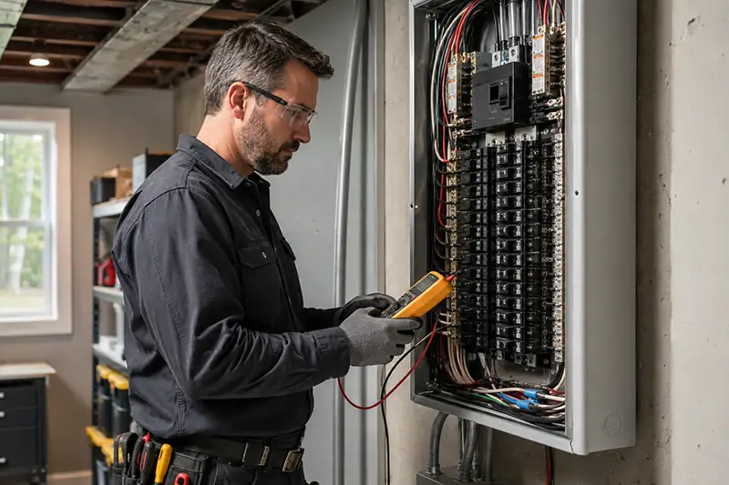 Electrician upgrading an electrical panel